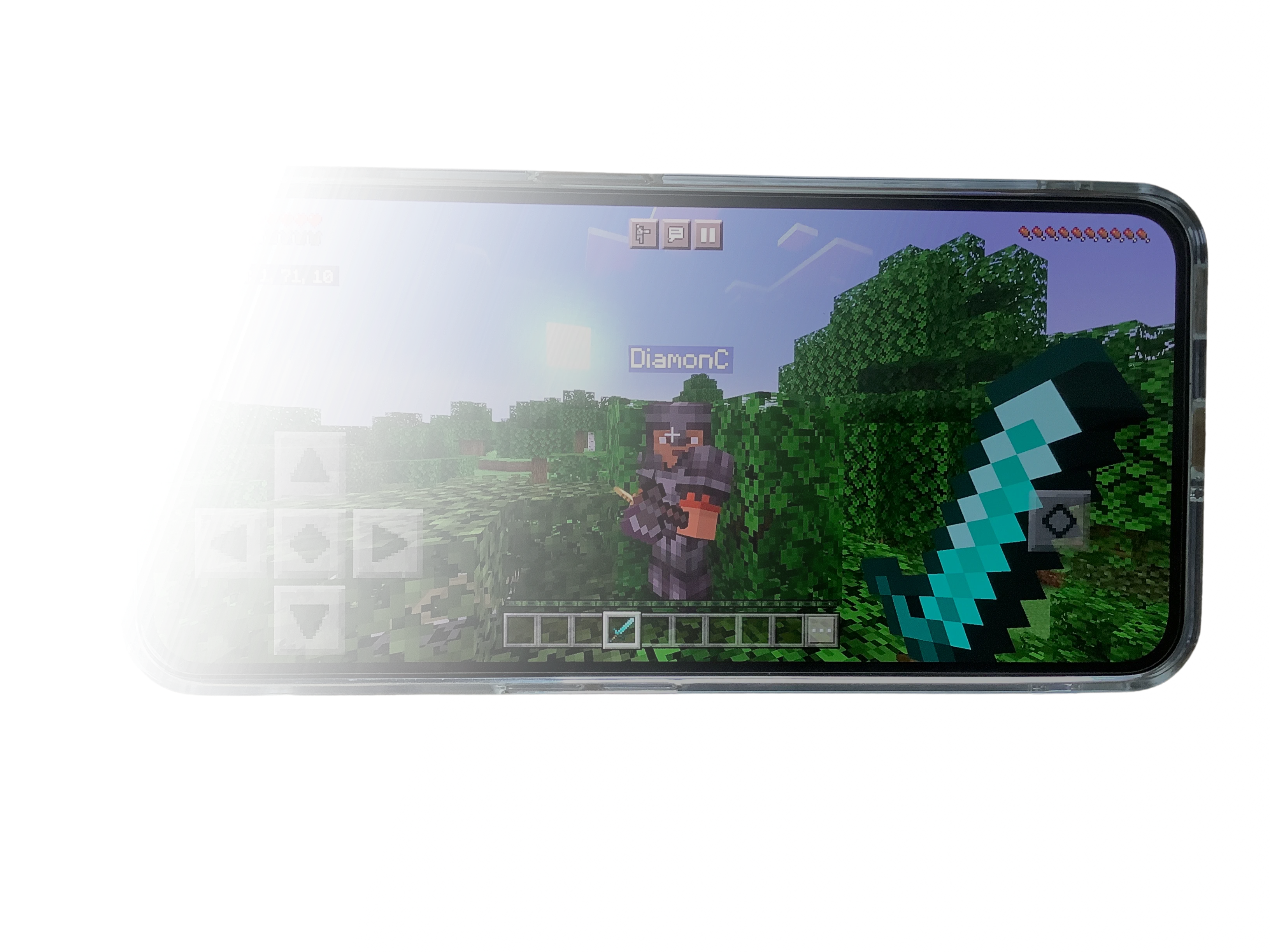 Minecraft on a phone, looking at a java edition player.